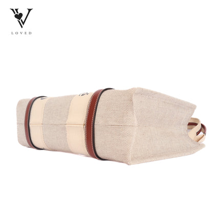 Woody Tote Bag In Brown Canvas and Leather
