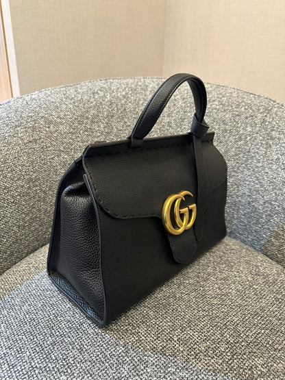 Gucci GG Marmont Small Top Handle Bag In Black Leather