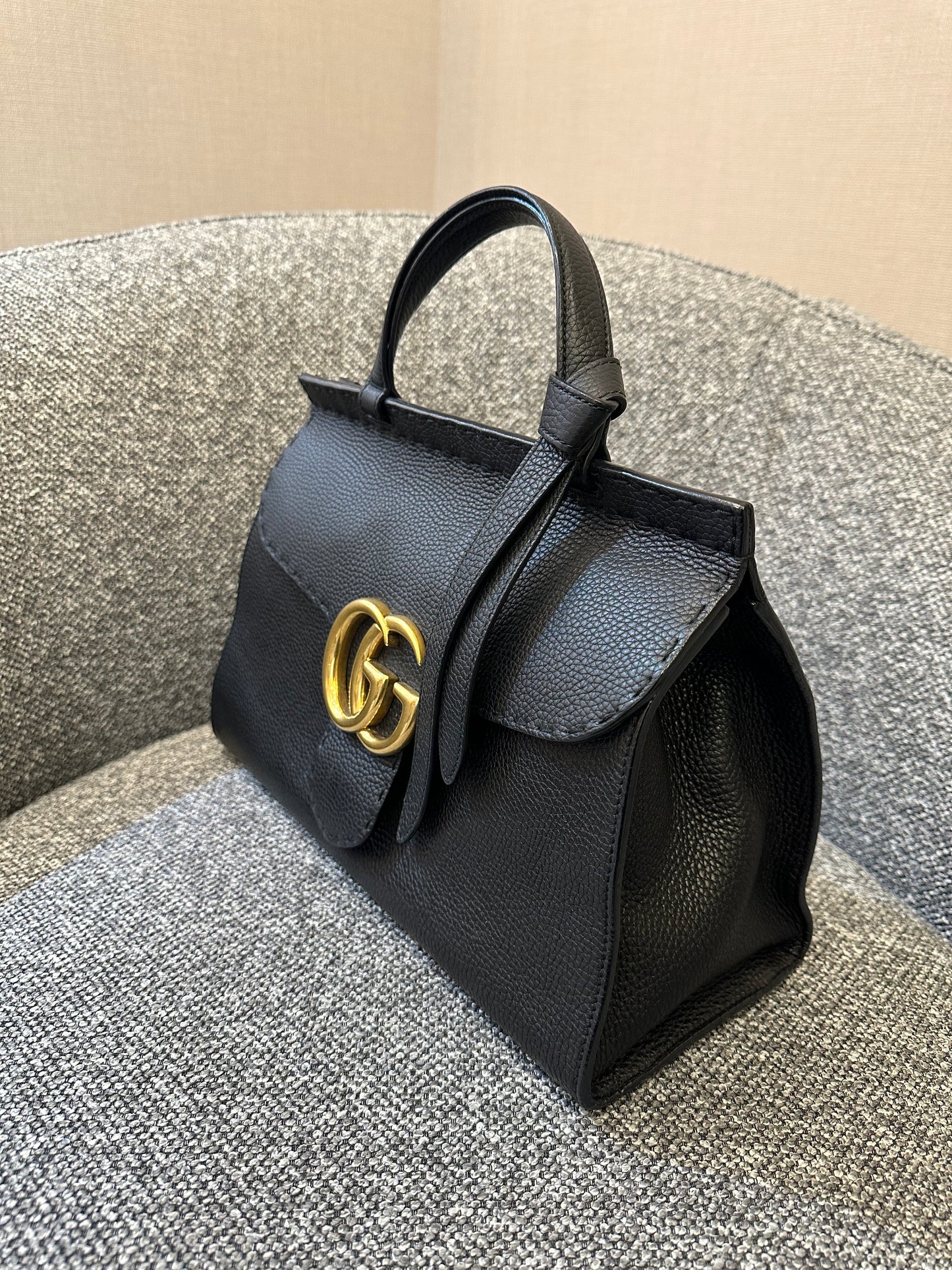 Gucci GG Marmont Small Top Handle Bag In Black Leather