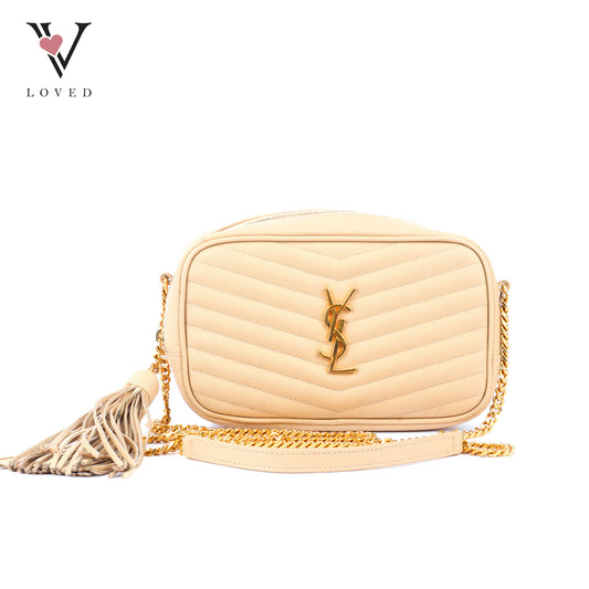 Yves Saint Laurent Mini Lou Camera Bag in Beige Matelassé Leather