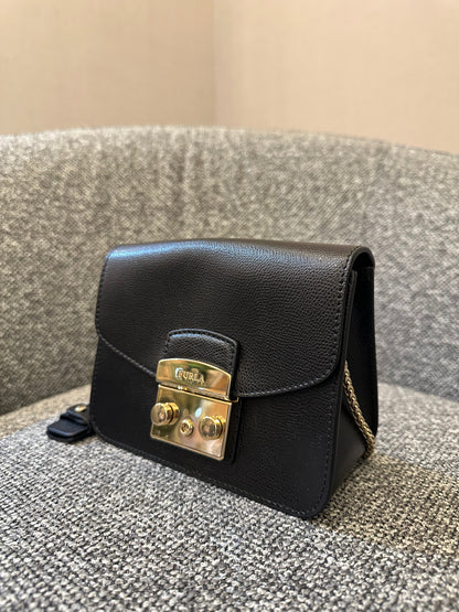 Furla Metropolis Mini Crossbody Bag In Black Leather