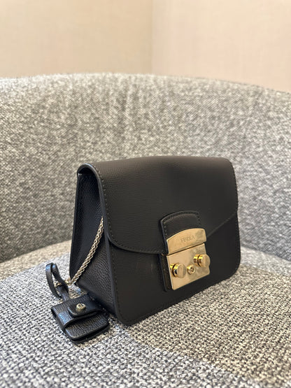 Furla Metropolis Mini Crossbody Bag In Black Leather