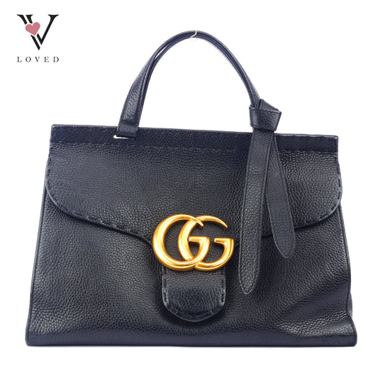 Gucci GG Marmont Top Handle Bag in Black Leather
