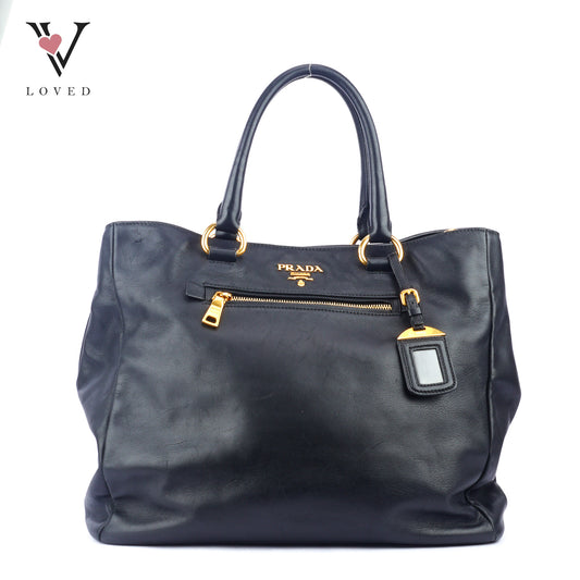 Prada Top Handle Bag in Black Leather
