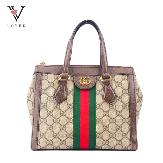Gucci Ophidia Small Tote Bag in Beige and Ebony GG Supreme Canvas