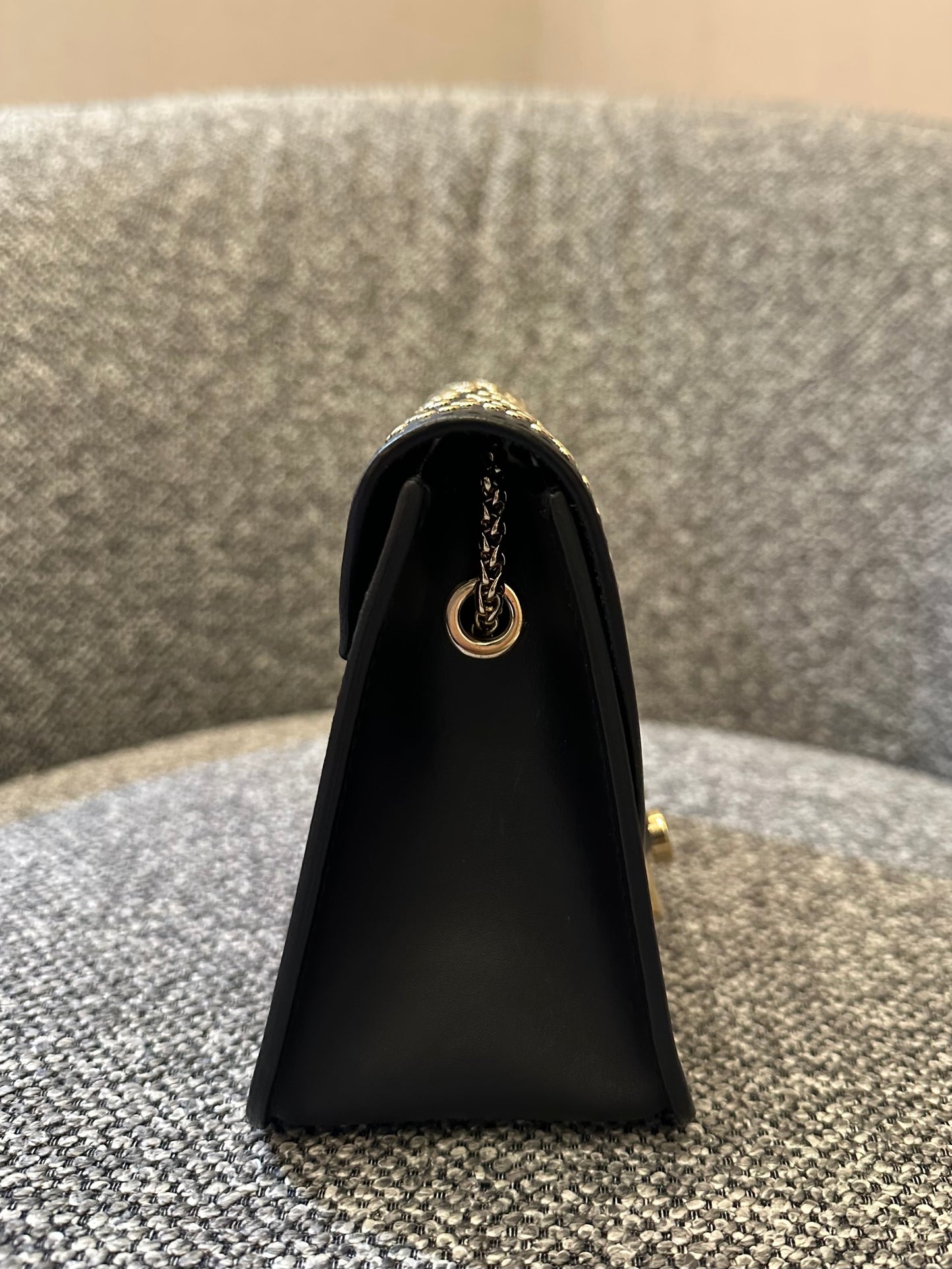 Furla Metropolis Mini Crossbody Bag in Black Leather with Gold-Toned Studs