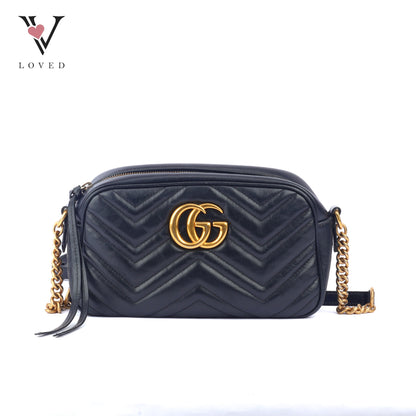 Gucci GG Marmont Camera Bag in Black Matelassé Leather