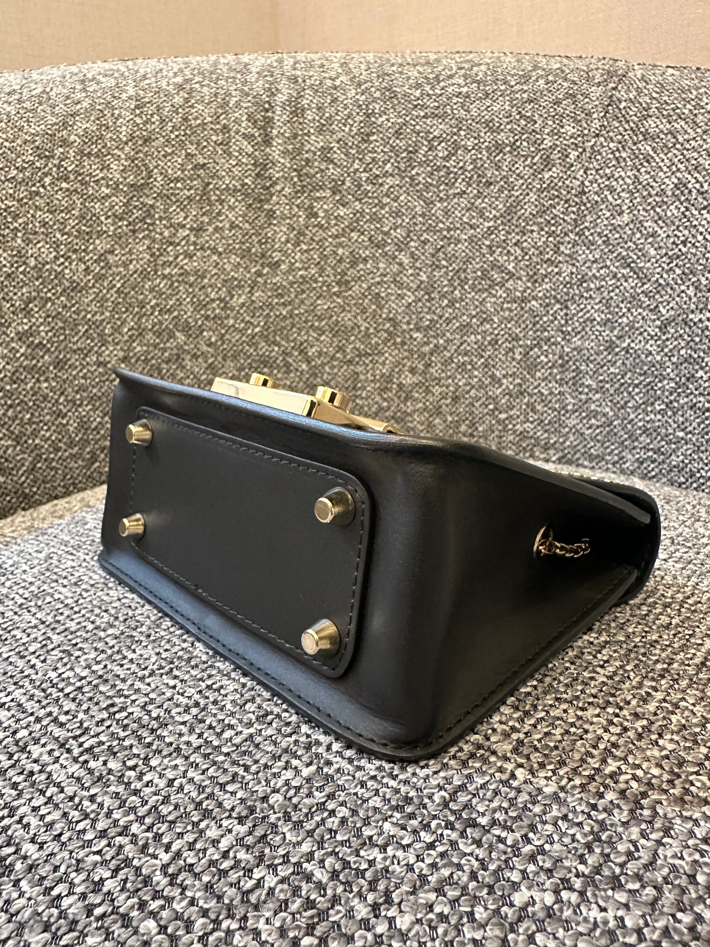 Furla Metropolis Mini Crossbody Bag in Black Leather with Gold-Toned Studs