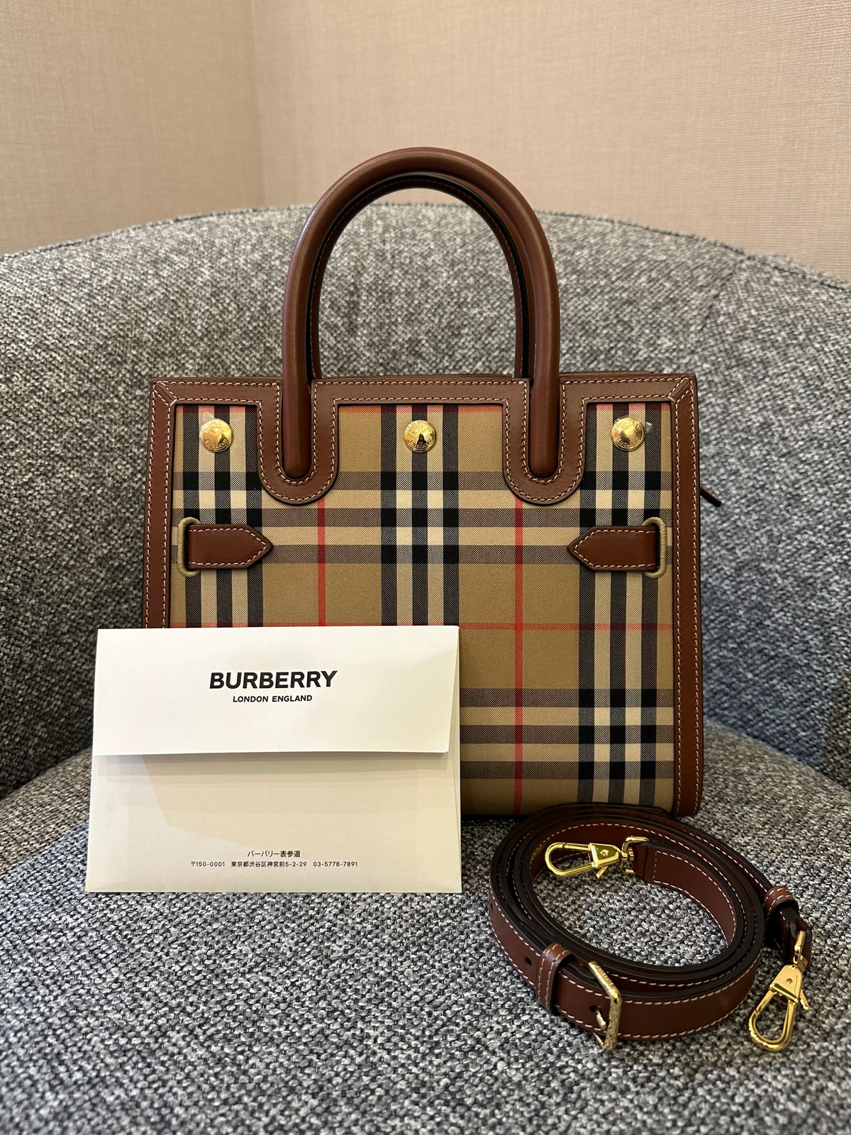 Burberry Mini Vintage Check Two Handle Title Bag