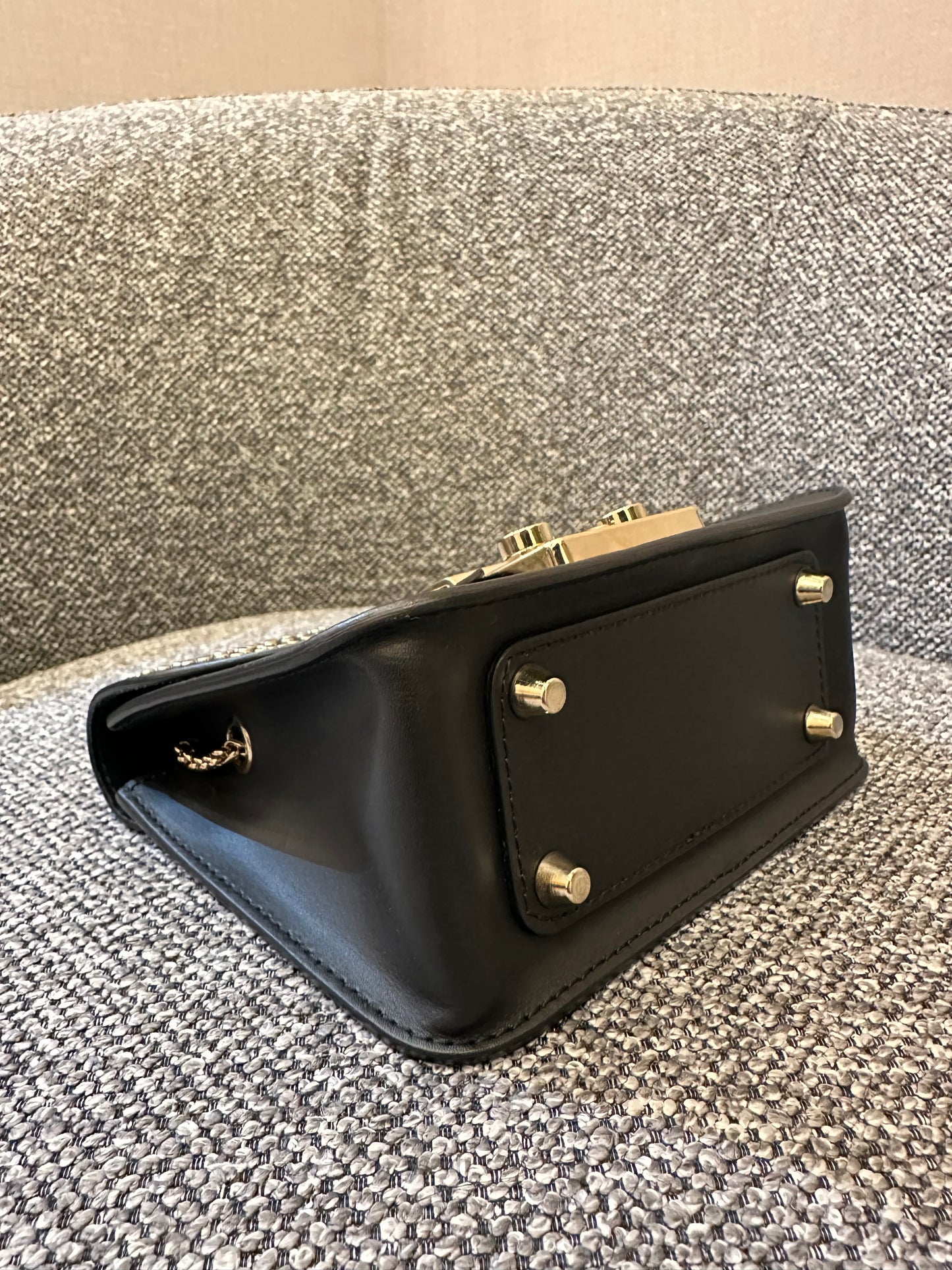 Furla Metropolis Mini Crossbody Bag in Black Leather with Gold-Toned Studs