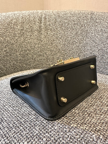 Furla Metropolis Mini Crossbody Bag in Black Leather with Gold-Toned Studs