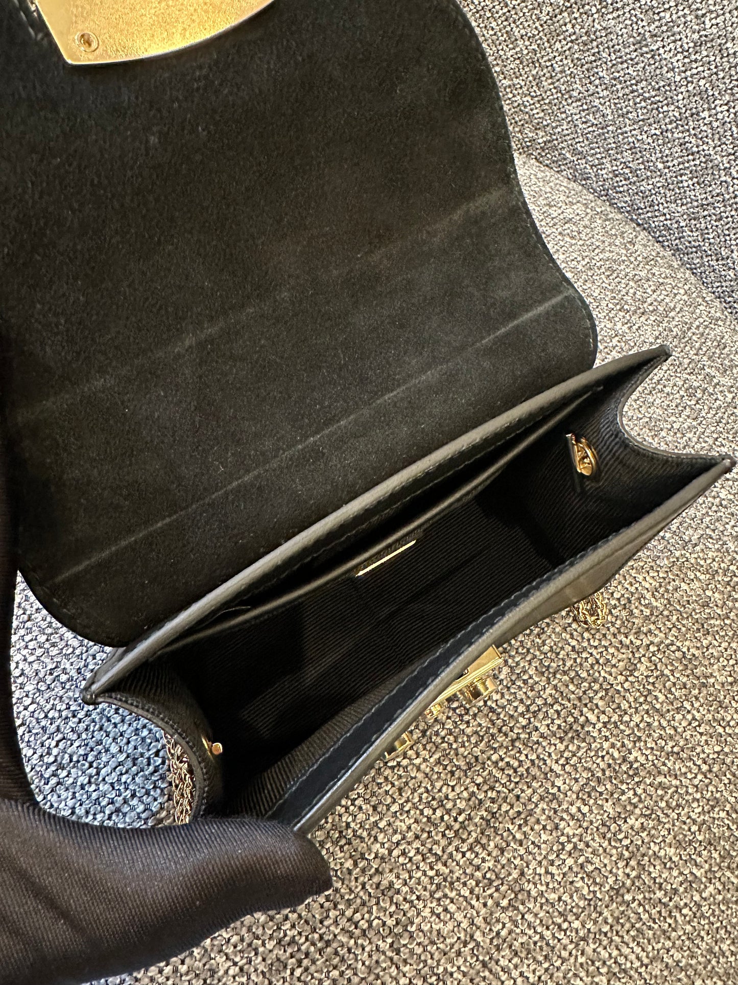 Furla Metropolis Mini Crossbody Bag in Black Leather with Gold-Toned Studs