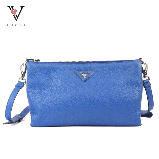 Prada Vitello Daino Leather Crossbody Bag in Blue