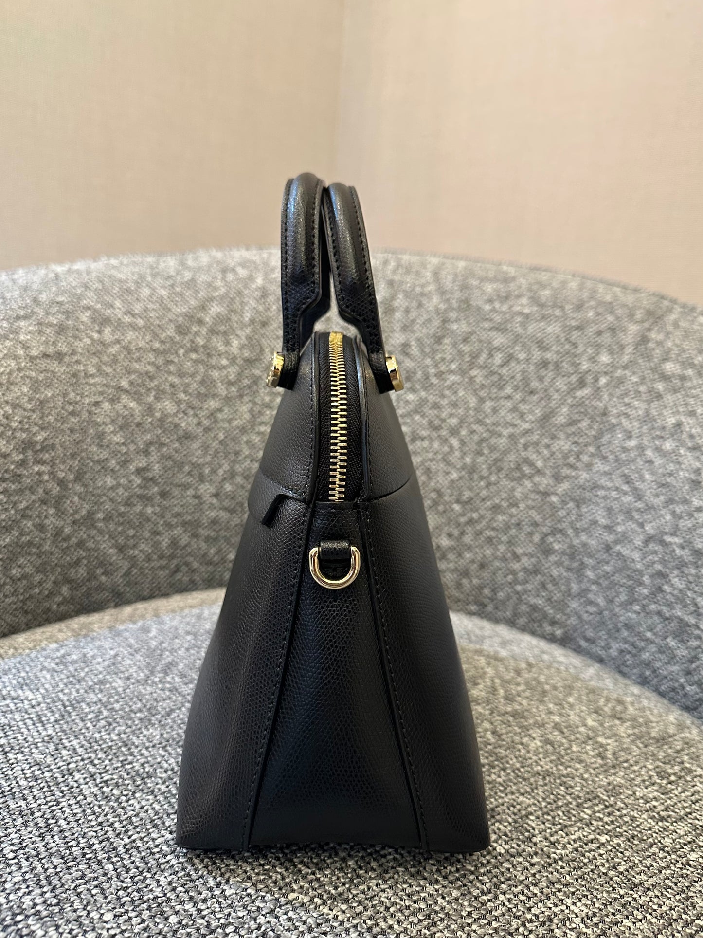 Furla Piper Dome Satchel Handbag in Black Leather