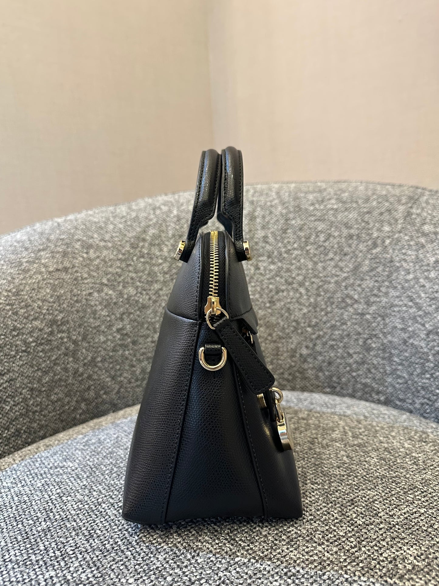 Furla Piper Dome Satchel Handbag in Black Leather