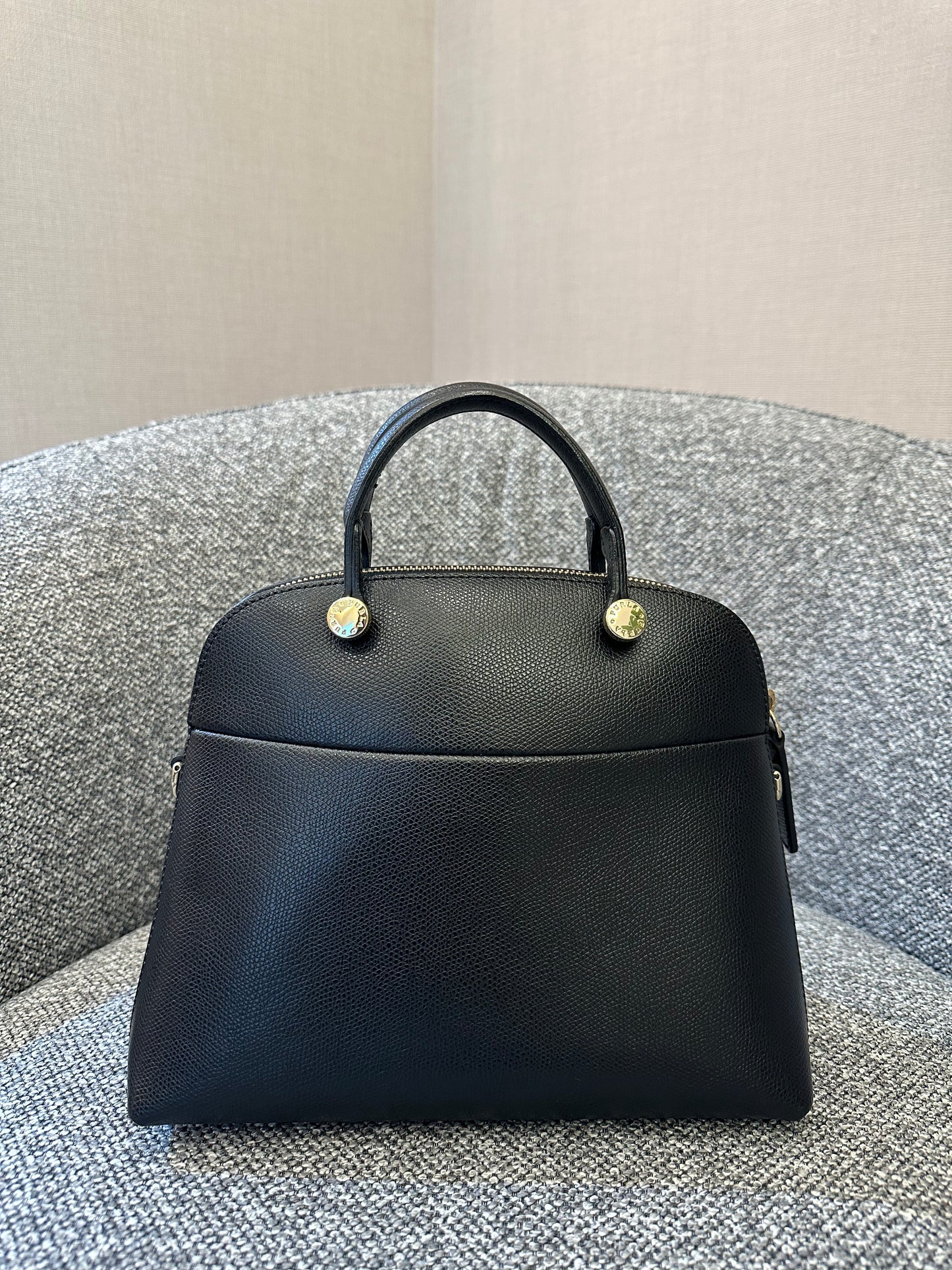 Furla Piper Dome Satchel Handbag in Black Leather