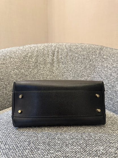 Furla Piper Dome Satchel Handbag in Black Leather