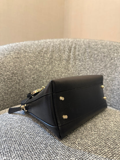 Furla Piper Dome Satchel Handbag in Black Leather