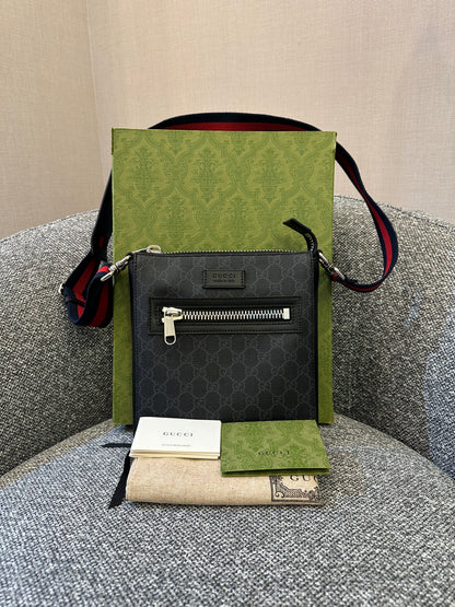 Gucci GG Messenger Bag In Black And Grey Canvas