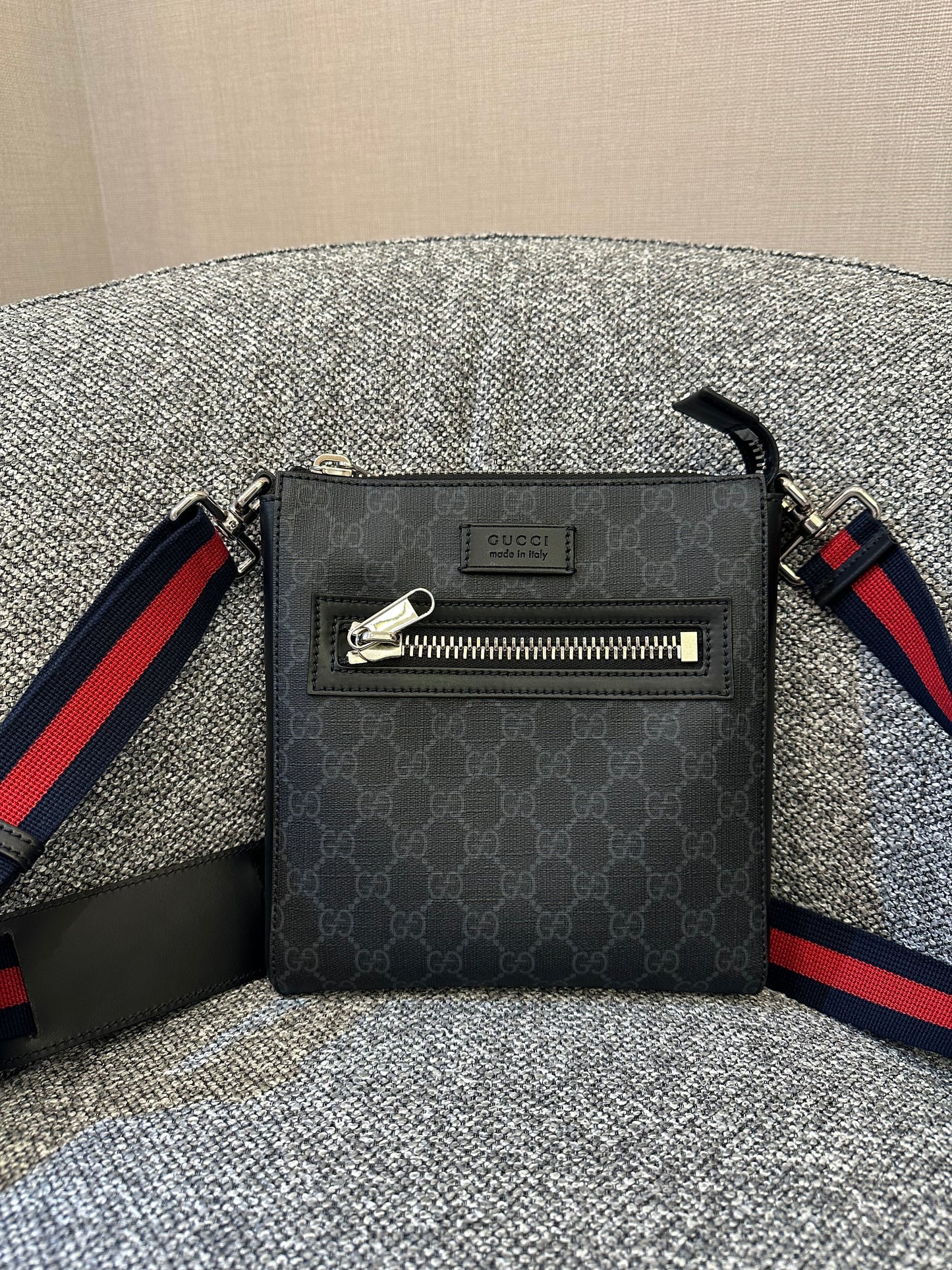 Gucci GG Messenger Bag In Black And Grey Canvas