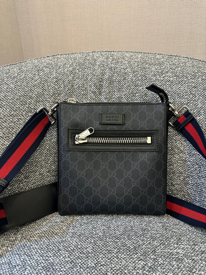 Gucci GG Messenger Bag In Black And Grey Canvas