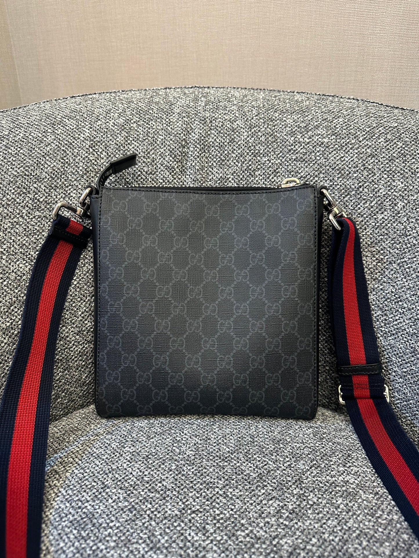 Gucci GG Messenger Bag In Black And Grey Canvas