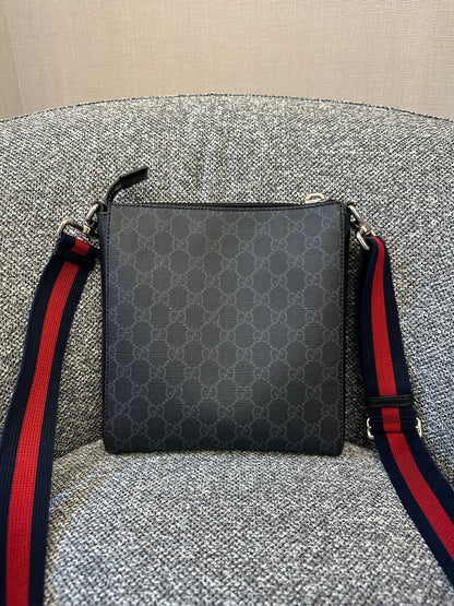 Gucci GG Messenger Bag In Black And Grey Canvas