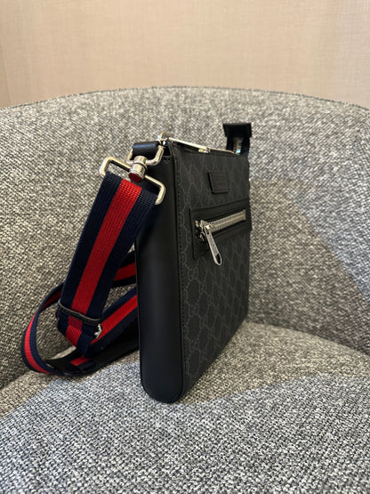 Gucci GG Messenger Bag In Black And Grey Canvas