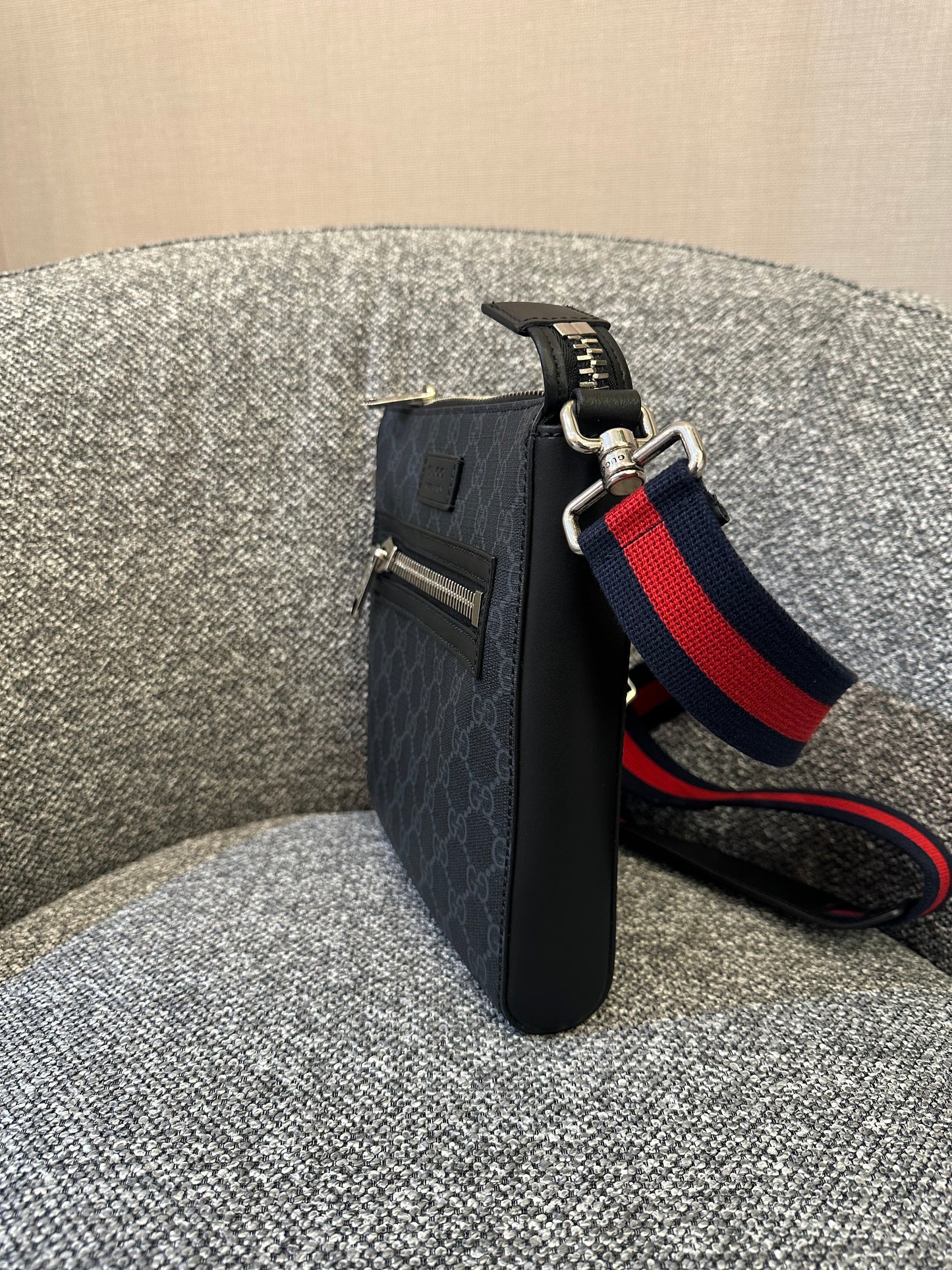 Gucci GG Messenger Bag In Black And Grey Canvas