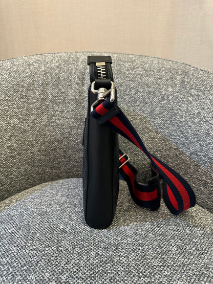 Gucci GG Messenger Bag In Black And Grey Canvas