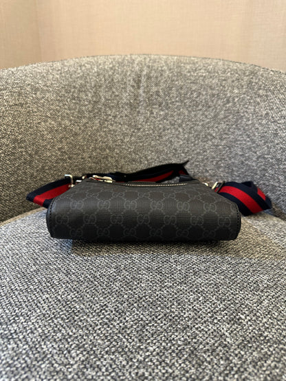 Gucci GG Messenger Bag In Black And Grey Canvas