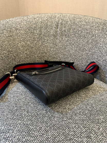 Gucci GG Messenger Bag In Black And Grey Canvas
