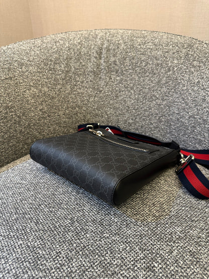 Gucci GG Messenger Bag In Black And Grey Canvas