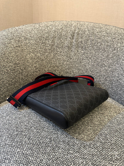 Gucci GG Messenger Bag In Black And Grey Canvas