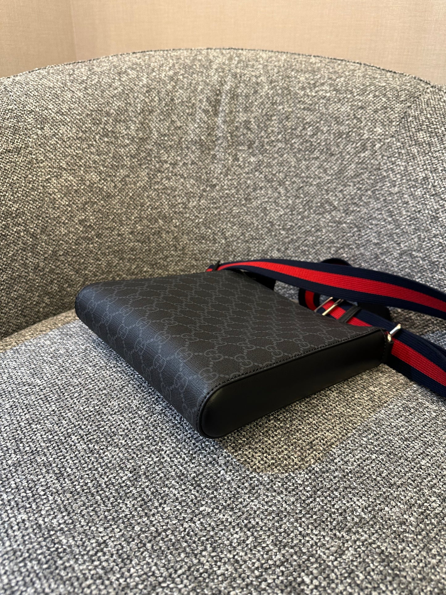 Gucci GG Messenger Bag In Black And Grey Canvas