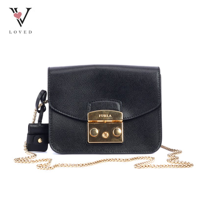 Furla Metropolis Mini Crossbody Bag In Black Leather