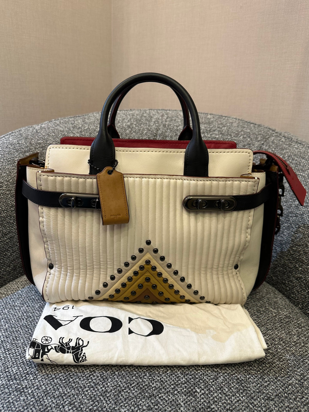 Coach Double Swagger With Coloblock Quilting And Studs