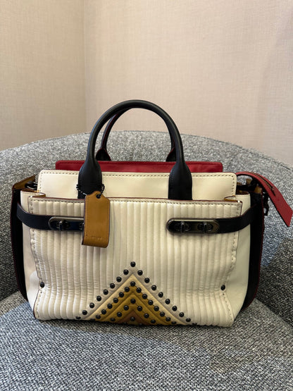 Coach Double Swagger With Coloblock Quilting And Studs