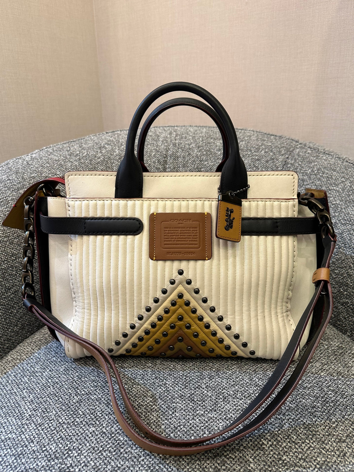 Coach Double Swagger With Coloblock Quilting And Studs