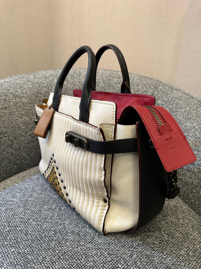 Coach Double Swagger With Coloblock Quilting And Studs