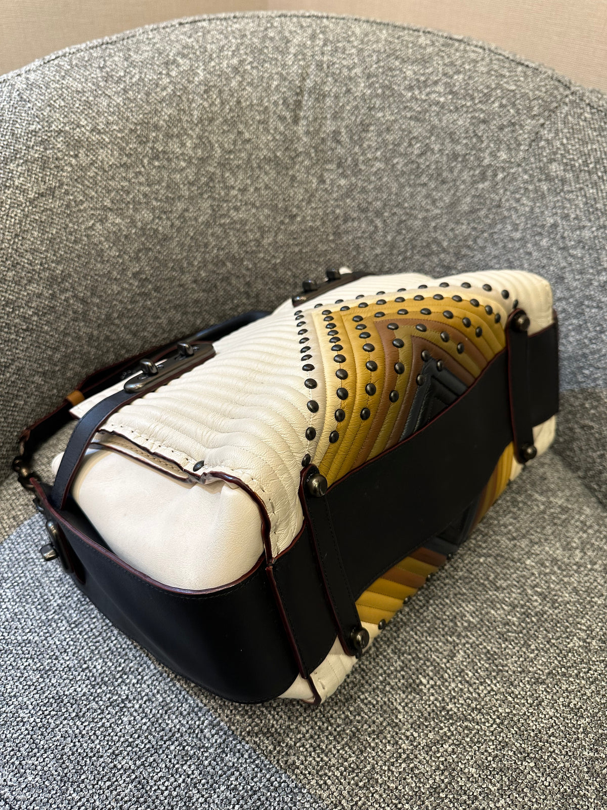 Coach Double Swagger With Coloblock Quilting And Studs