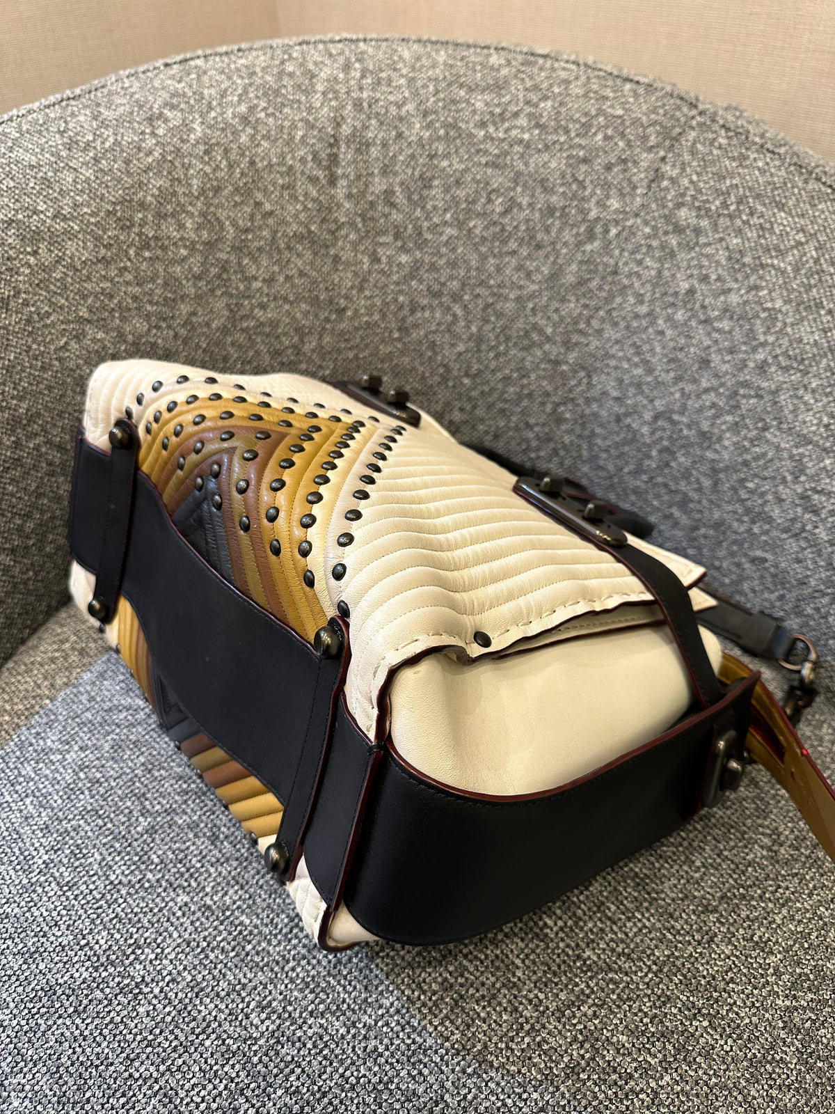 Coach Double Swagger With Coloblock Quilting And Studs