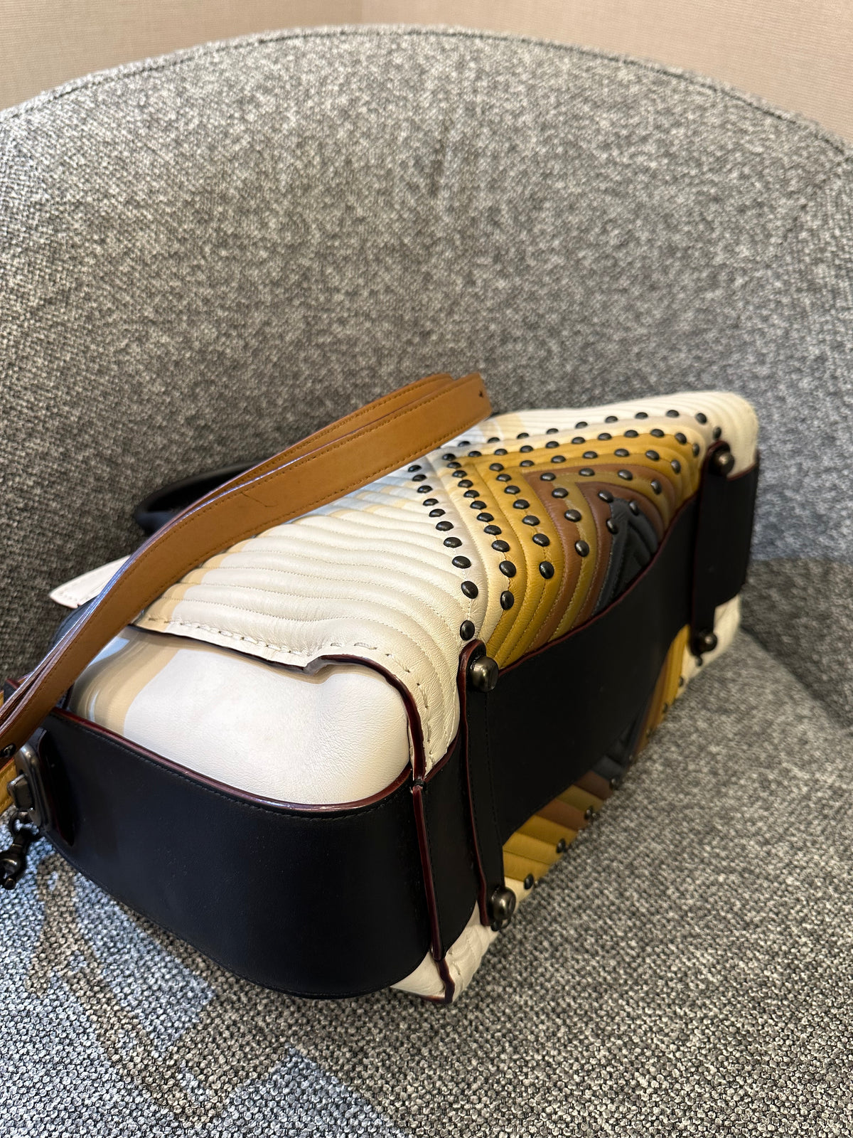 Coach Double Swagger With Coloblock Quilting And Studs
