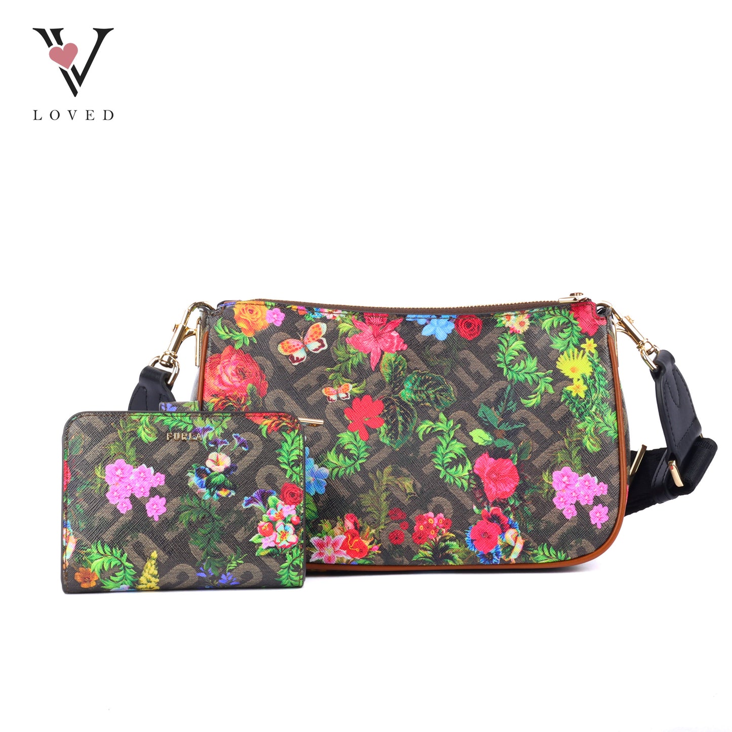 Furla Moon Shoulder Bag and Compact Wallet in Floral Print