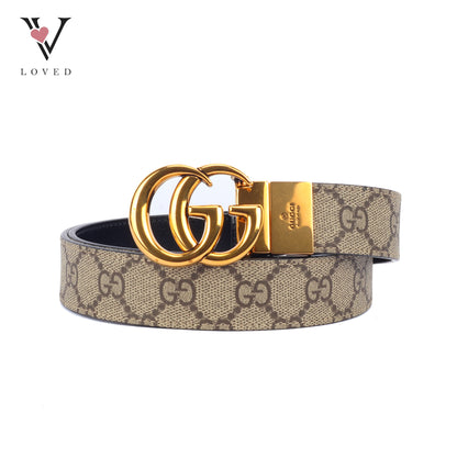 Gucci GG Marmont Reversible Belt in Beige and Ebony Canvas Leather