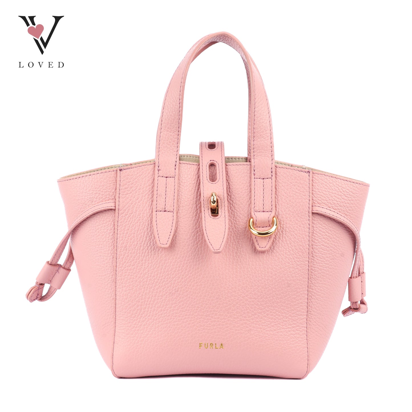 Furla Net Mini Tote Bag in Pink Grained Leather