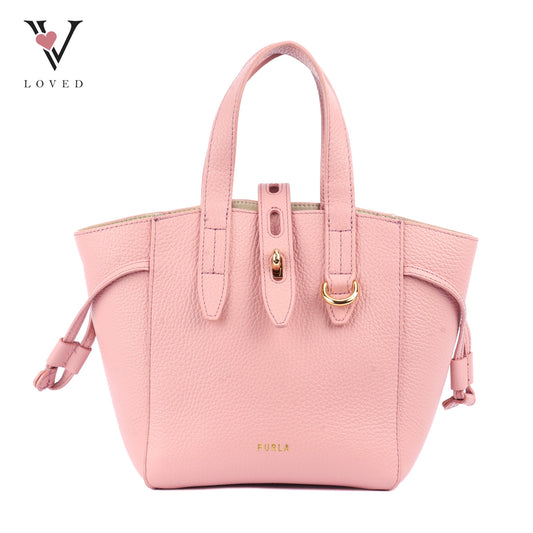 Furla Net Mini Tote Bag in Pink Grained Leather