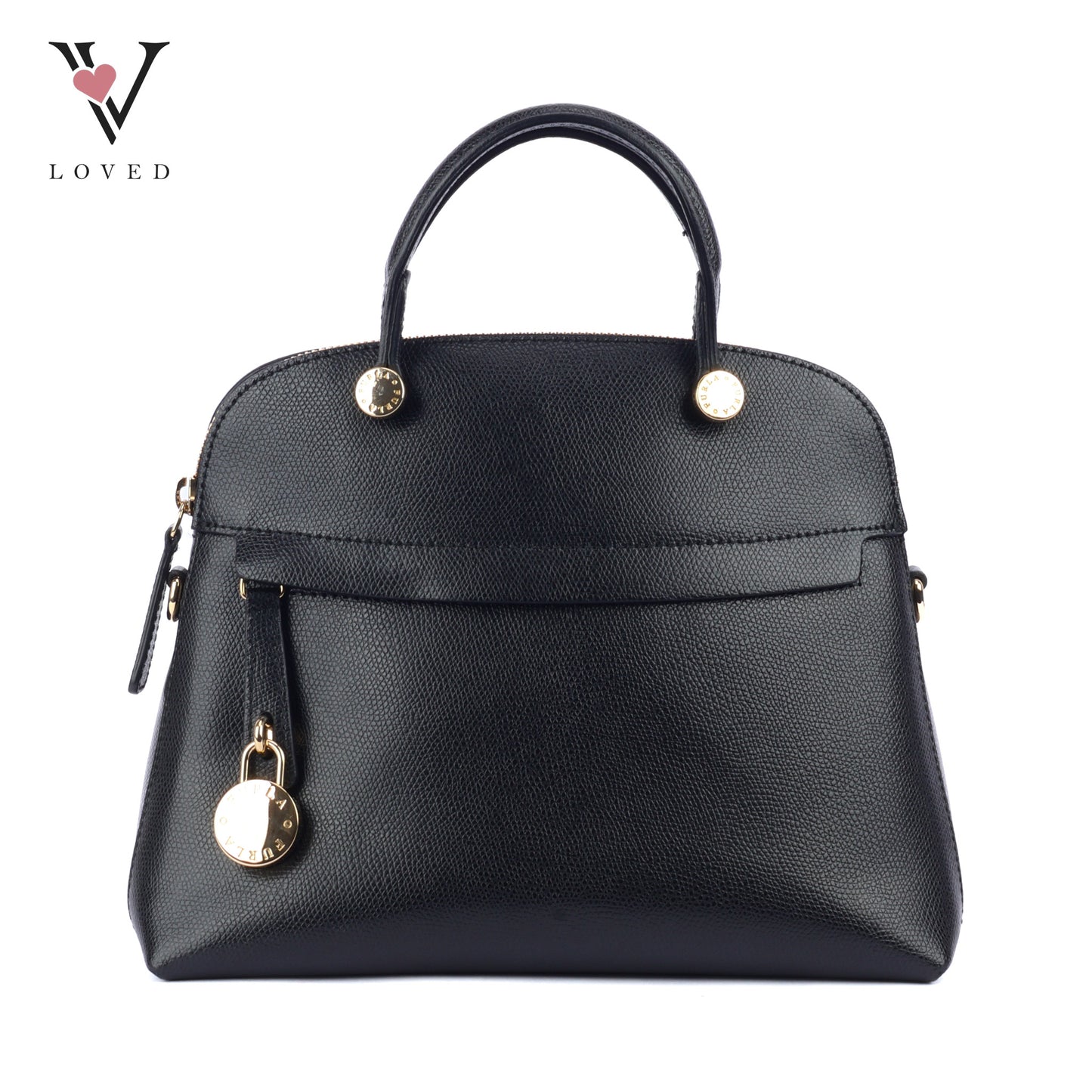 Furla Piper Dome Satchel Handbag in Black Leather