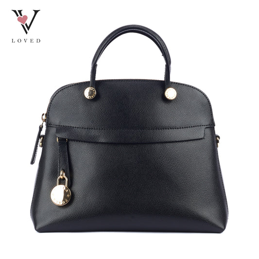 Furla Piper Dome Satchel Handbag in Black Leather