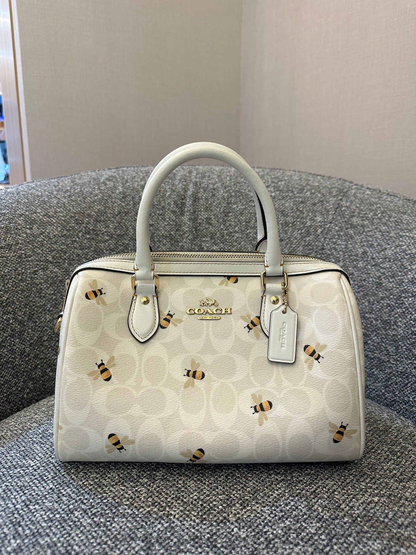 Coach Rowan Satchel in Signature Canvas with Bee Print